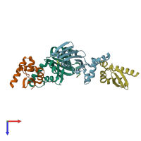 PDB entry 4tps coloured by chain, top view.