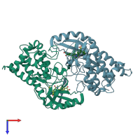 PDB entry 4tpt coloured by chain, top view.