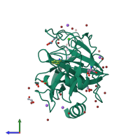 PDB entry 4tpy coloured by chain, side view.