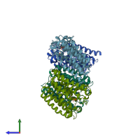 PDB entry 4tq4 coloured by chain, side view.