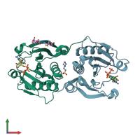 PDB entry 4tqb coloured by chain, front view.