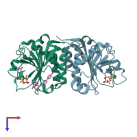 PDB entry 4tqb coloured by chain, top view.