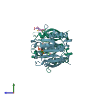 PDB 4tqc coloured by chain and viewed from the side.