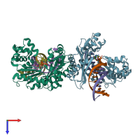 PDB entry 4tqs coloured by chain, top view.