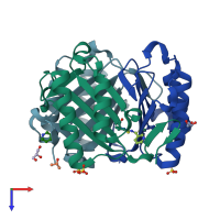 PDB entry 4trf coloured by chain, top view.