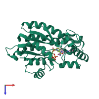 PDB entry 4trj coloured by chain, top view.