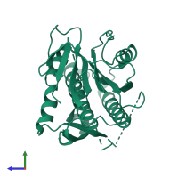 PDB entry 4trk coloured by chain, side view.