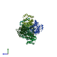 PDB entry 4trm coloured by chain, side view.