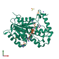 PDB entry 4tro coloured by chain, front view.