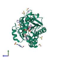 PDB entry 4tro coloured by chain, side view.