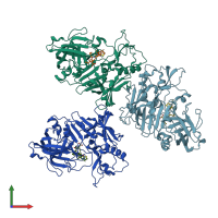 PDB entry 4trw coloured by chain, front view.
