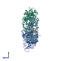 PDB entry 4try coloured by chain, side view.