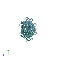 PDB entry 4ts1 coloured by chain, side view.