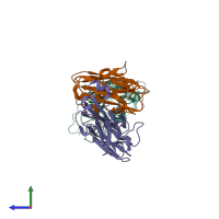 PDB entry 4tsc coloured by chain, side view.