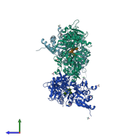 PDB entry 4tsm coloured by chain, side view.