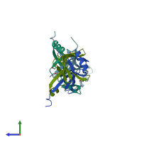 PDB entry 4tt9 coloured by chain, side view.