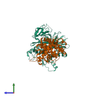 PDB entry 4tu3 coloured by chain, side view.