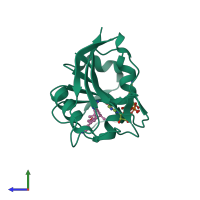 PDB entry 4tu5 coloured by chain, side view.