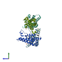 PDB entry 4tu6 coloured by chain, side view.