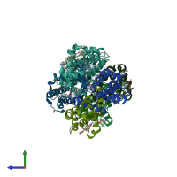 PDB entry 4tuh coloured by chain, side view.