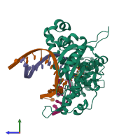 PDB entry 4tuq coloured by chain, side view.