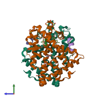 PDB entry 4tuz coloured by chain, side view.