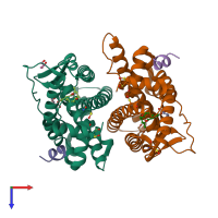 PDB entry 4tuz coloured by chain, top view.