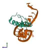 PDB entry 4tv0 coloured by chain, side view.