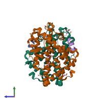 PDB entry 4tv1 coloured by chain, side view.