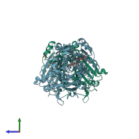 PDB entry 4tvb coloured by chain, side view.