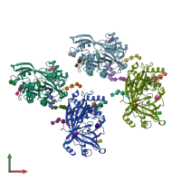 PDB entry 4tw0 coloured by chain, front view.