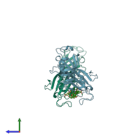 PDB entry 4tw8 coloured by chain, side view.