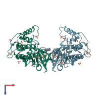 PDB entry 4twc coloured by chain, top view.