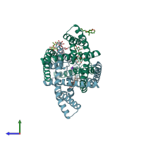 PDB entry 4twk coloured by chain, side view.