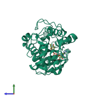 PDB entry 4twr coloured by chain, side view.