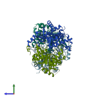 PDB entry 4txh coloured by chain, side view.