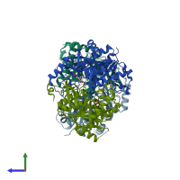 PDB entry 4txl coloured by chain, side view.