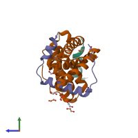 PDB entry 4txr coloured by chain, side view.