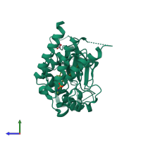 PDB entry 4tyj coloured by chain, side view.