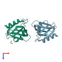 PDB entry 4tyz coloured by chain, top view.