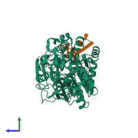 PDB entry 4tz0 coloured by chain, side view.