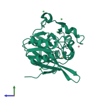 PDB entry 4tz9 coloured by chain, side view.