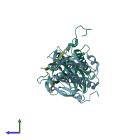 PDB entry 4tzm coloured by chain, side view.