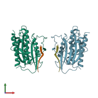 PDB entry 4tzq coloured by chain, front view.