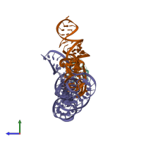 PDB entry 4tzv coloured by chain, side view.