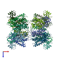 PDB entry 4u0b coloured by chain, top view.