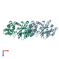 PDB entry 4u0l coloured by chain, top view.