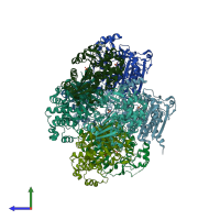 PDB entry 4u0t coloured by chain, side view.