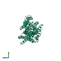 PDB entry 4u14 coloured by chain, side view.