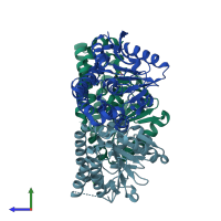 PDB entry 4u18 coloured by chain, side view.